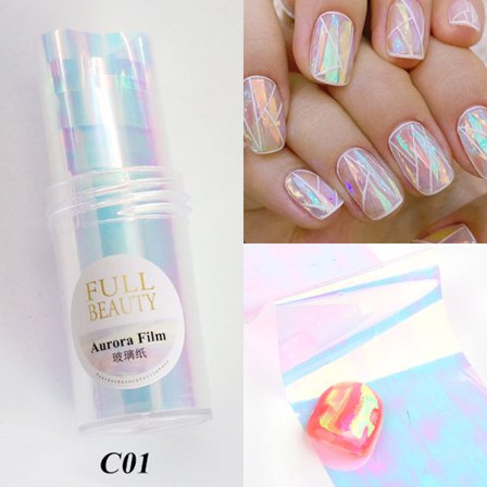 Nageldekorationer för Nail Art Aurora Paper Ins Magic Color Flaska Glaspapper Buttled Aurora paper-C02