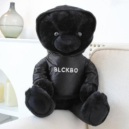 Svartbjörnsdocka i svart klänning, plyschleksak, sittande teddybjörnsdocka A 30cm