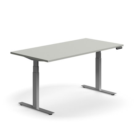 Schreibtisch QBUS höhenverstellbar, 1600x800 mm, Gestell silber, hellgrau