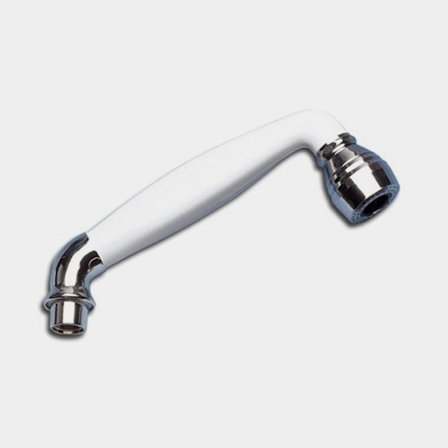 Bruserhoved / bruserhåndtag Barka D11, plast & messing, hvid & forkromet messing