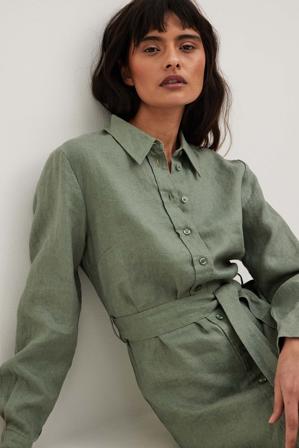 NA-KD Robe mini en lin à cordon de serrage - Robes courtes - Vert - EU 34