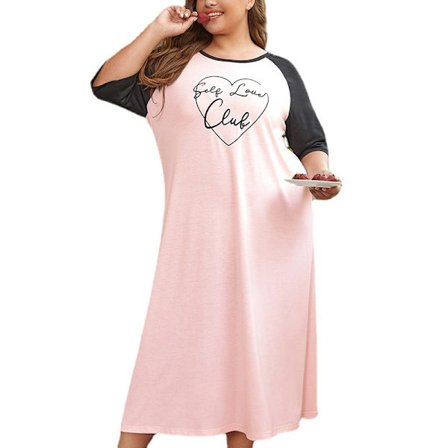 1-pack Plus Size Damklänning för Kvinnor, Lång, Kontrasttryck