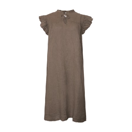 Tiffany Etta, Frill Dress, Linen - Nougat Klänningar Dam Brun L-XL