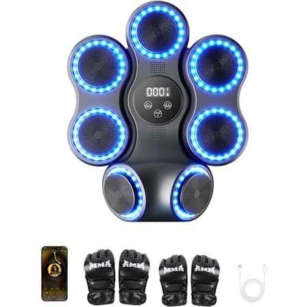 Hook punch Musikboxningsmaskin, Bluetooth rytmboxningstränare, väggmonterad installation, musikboxningsmatta med boxningshandskar för föräldrar och 