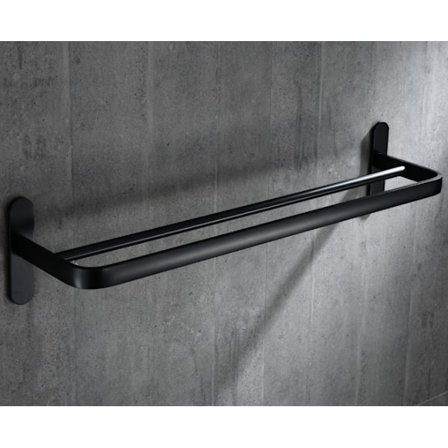 Rumænsk aluminiums håndklædeholder, badehåndklædeholder, badeværelse og badeværelses hardware ophængssæt (dobbelt håndklædeholder-sort maling -),