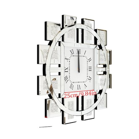 Väggklocka, Sparkle Crush diamantinlägg, tyst kvartsrörelse,Silver