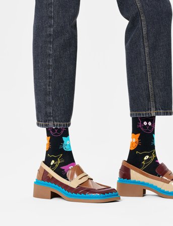 Happy Socks Cat Sock - Black - 41-46