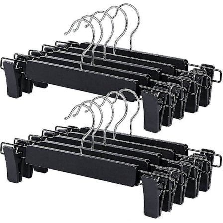 10 stk. buksebøjler, klemmer, plastikbøjler, buksebøjler med klemmer, stærke skridsikre klemmer, til nederdele, jeans, bukser (sort)