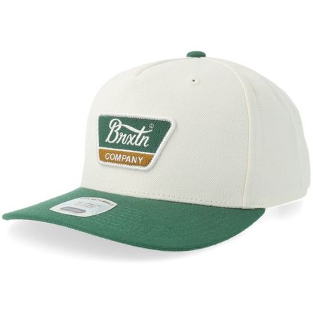 Brixton - Vit adjustable Keps - Linwood C Netplus Medium Profile Off White/Primal Green A-frame Adjustable @ Hatstore