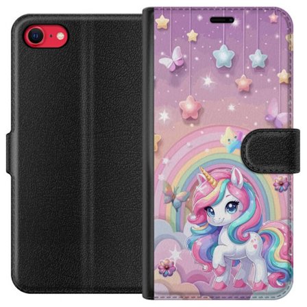 Kompatibelt Lommeboketui til Apple iPhone SE (2020) Magisk enhjørning med regnbue manke, stjerner og sommerfugler mot en pastellhimmel med skyer