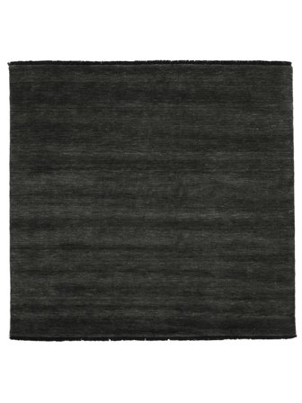Handloom Fringes 250X250 Large Black/Grey Plain (Single Colored) Square Wool Rug