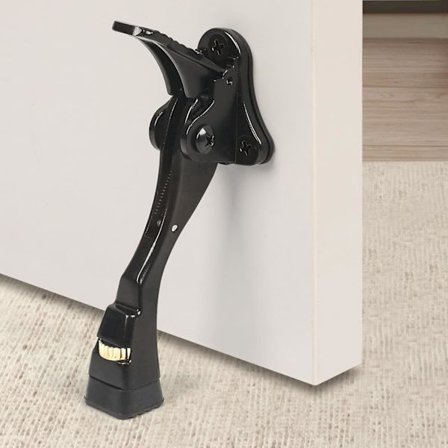 Black Kick Down Door Stops for Bottom of Door, Heavy Duty Kickdown Door Stopper, Adjustable Door Stops, One-Touch Kick Down Stop