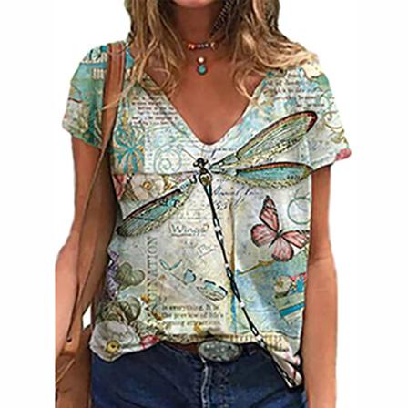 Kortärmad T-shirt För Kvinnor Med Blommiga Printed Toppar