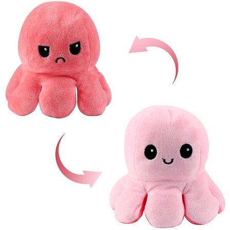 Reversible Octopus Plush Toys Pink And Red 20cm, Show Your Mood Without Saying A Word!