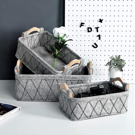 3 st förvaringskorgar i filt
