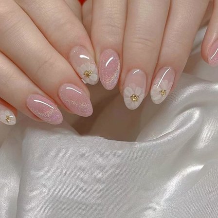 24 kpl ranskalaisia tekonkynsiä lyhyt manteli vaaleanpunaiset kukat paina kynnet balerina glitter liimaa kynnet akryyli täysi kansi tekonkynnet ovaali