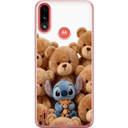 Kompatibel Mobilcover til Motorola Motorola Moto E7 Power Sød og sikker illustration med Stitch omgivet af bamser, der skaber en varm og legende føl