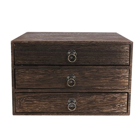 Massivt træ opbevarings skrivebordsskuffe retro skuffe-type skrivebords opbevaringsboks (3 lag) (25,5X24,5X15,5CM, brun)