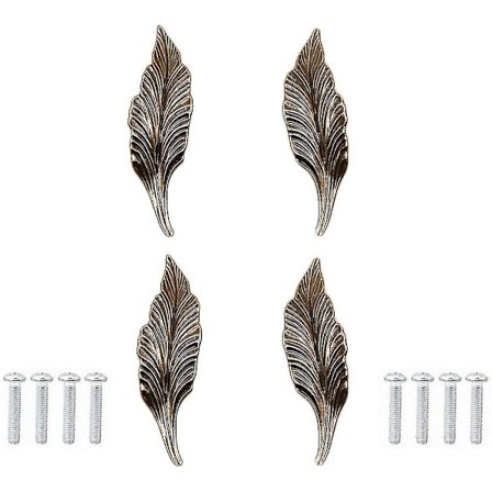 4 stk. Bronse Lange Bladformet Skuffeknapper og -trekk