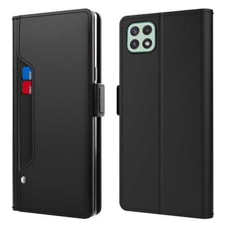 Phone Suojakotelo With Make-up Mirror And Slick Design For Samsung Galaxy A22 5G - Musta