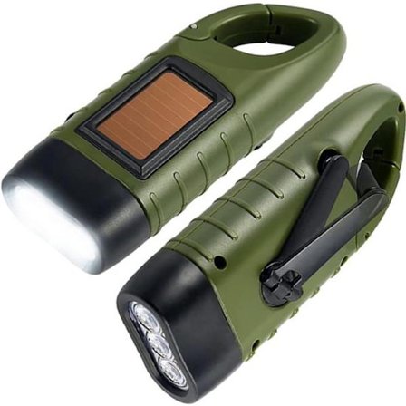 2-girs opptrekkbar lommelykt - LED med generator - Nødlys - Mørkegrønn