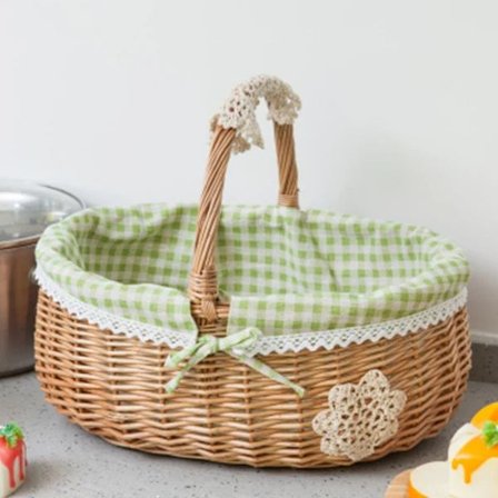 Oppbevaringskurv Matkurv Rottingflettet Eggkurv Bærbar gave Piknik Frukt Liten vevd bambus følgekurv Small Green Plaid