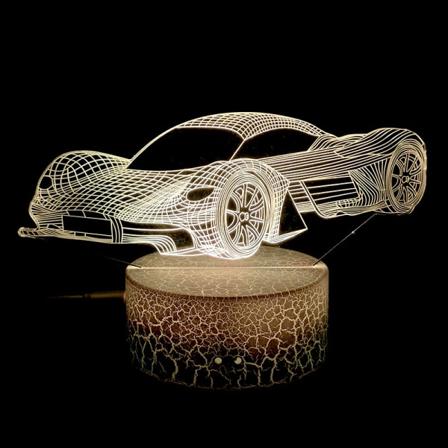 Billeksak nattlampa för barn, bil 3D optisk illusionslampa, R