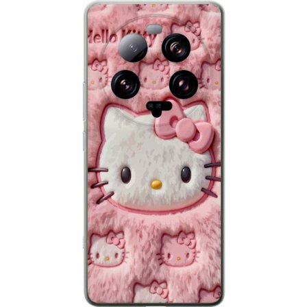Kompatibelt Mobildeksel til Xiaomi 13 Ultra Hello Kitty rosa fluffy bakgrunn med ikoniskt ansikt og kawaii-estetikk