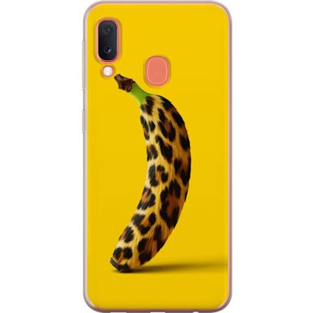 Kompatibelt Mobildeksel til Samsung Samsung Galaxy A20e Banan med leopardmønster mot gult bakgrunn i en kreativ og leken design