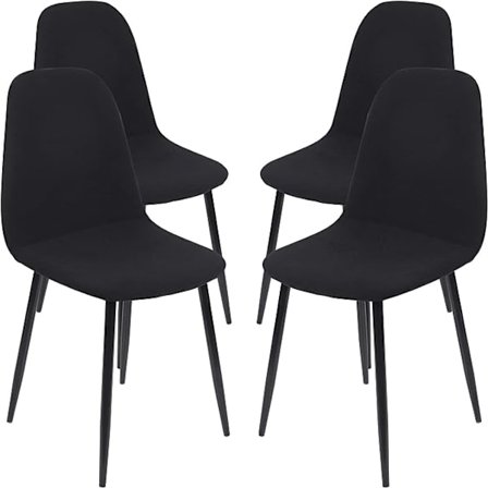 Sæt med 4 aftagelige vaskbare skandinaviske stolebetræk, skalformede sidebetræk uden armlæn til køkken, spisestue, soveværelse, stue, sidestol, sort