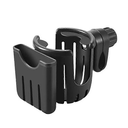 2-i-1 kopholder til barnevogn, cykel, motorcykel, scooter, ABS-materiale, 360° rotation, justerbar telefonholder, kaffeholder
