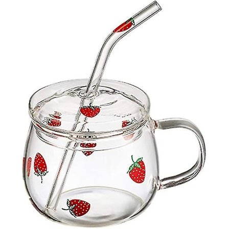 10 Oz Smuk Jordbær Klar Glaskop Med Låg Og Sugerør. Y-yuhao