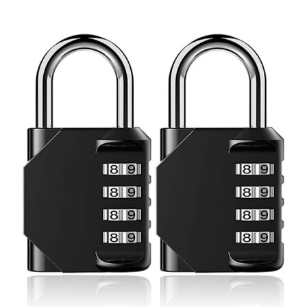 2 stk. Vandtæt 4-positions kombinationshængelås til skolelåse, sportslåse, hegn, værktøjskasser, porte, kufferter, hængelåse, sort