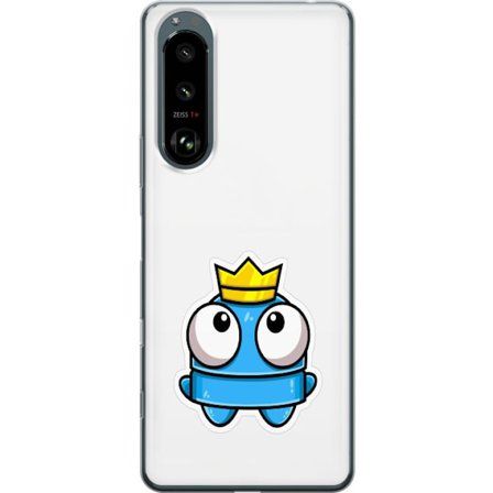 Yhteensopiva Puhelinkuori Sony Sony Xperia 5 III Sininen piirros hahmo kruunulla ja suurilla silmillä leikkisässä kuninkaallisessa tyylissä