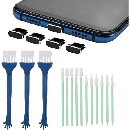 Mobiltelefon rengjøringssett, 17-delers sett, USB-C mobiltelefonport rengjøringsbørstesett, metall støvplugg mobiltelefon høyttaler rengjøringsbørste 