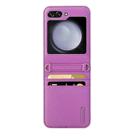 För Samsung Galaxy Z Flip7 FE 5G/ Z Flip6 5G/ Z Flip5 5G Korthållare Telefonfodral Litchi Textur Läderbelagd PC Telefonskal