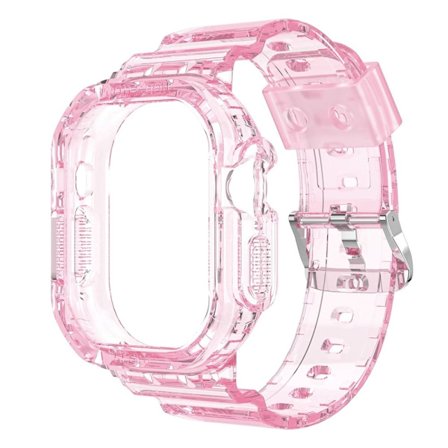 Apple Watch Ultra gennemsigtig urrem med cover - Gennemsigtig Pink