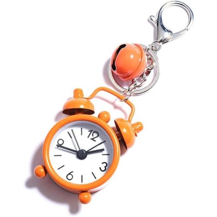 ING Mini vækkeur nøglering, kreativt design, kunstlædermateriale, kan dekorere bil- og rygsække, kompakt og bærbar, orange
