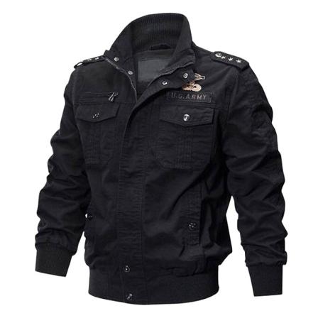 Bomull för män Lättviktsstativ krage Militärjackor Vindjacka Black 4XL