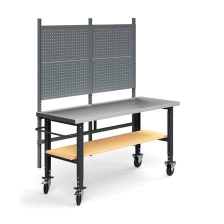 Komplett arbetsbänk på hjul, verktygstavla, underhylla, 2000x760 mm, steel