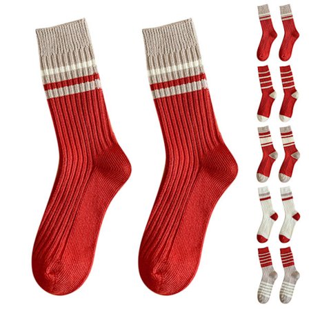 5Pcs Red Socks Women Autumn And Winter Cotton Thick Line Socks Mill Spec Stock