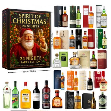 Adventskalender 2025 – 24 Dagars Lyxig Spritkalender med Whisky, Rom, Champagne & Tequila, Julklapp för Vuxna