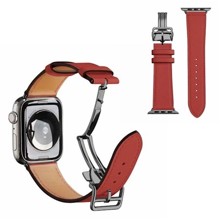 äkta läder svart spänne klockarmband för Apple Watch Series 6 / 5 40mm - Camellia