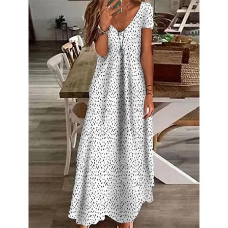 Kvinnor Elegant V-ringad Boho Klänning Spring Polka Dot Print Long Par