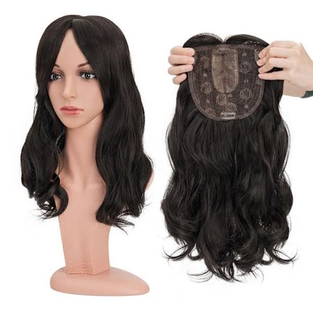 Snoilite synteettiset pitkät kiharat aaltoilevat hiuspeitteet Ombre Blonde Clip Hiuspidennykset Luonnonmusta 3-clip Bang Fake Hairpieres