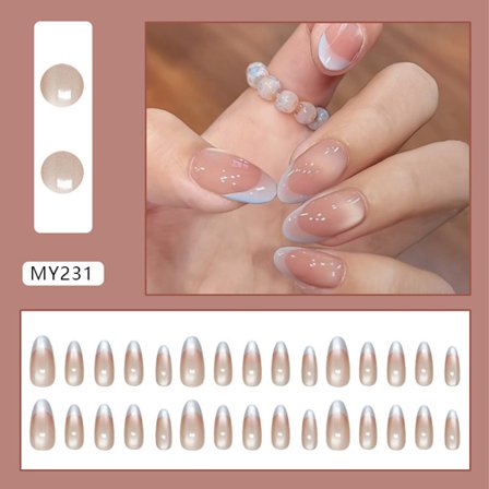 30 stk. katteøje tåget blå fransk manicure, skånsom og aftagelig, genanvendelige kunstige negle kort oval form