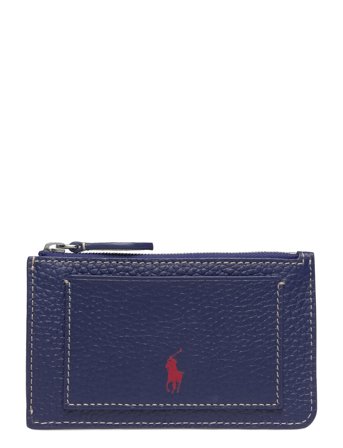 Polo Ralph Lauren Polo Play Leather Zip Card Case - Navy - ONE SIZE
