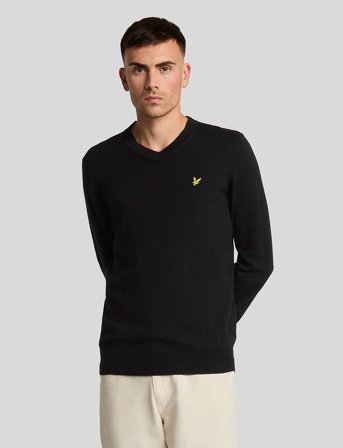 Lyle & Scott Cotton Merino V Neck Jumper - Black - S