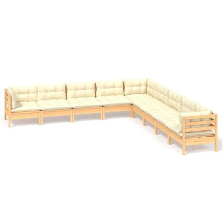 Vidaxl Loungegrupp Med Gräddvita Dynor 9 Delar Massiv Furu Creme