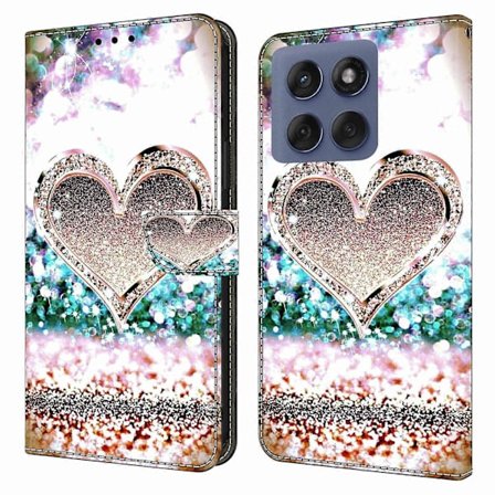 Til Motorola Edge 60 Pro 5G Telefon Cover 3D Mønster PU Læder Wallet Telefon Beskyttende Cover med Holder (Pink Diamant Hjerteform)